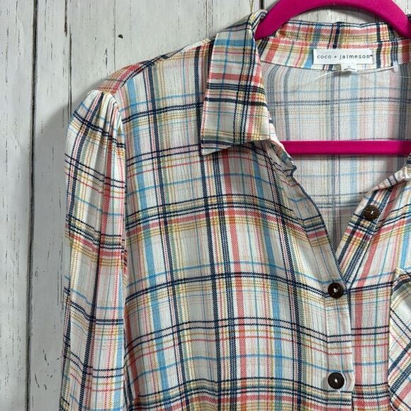 Coco + Jaimeson Plaid Long Sleeve Button Front Romper Multicolor Check Size L - Picture 3 of 16